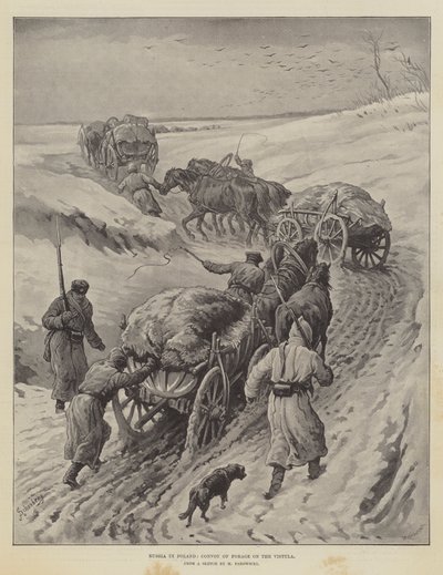 Rusland in Polen, konvooi van voer op de Wisła door Johann Nepomuk Schonberg